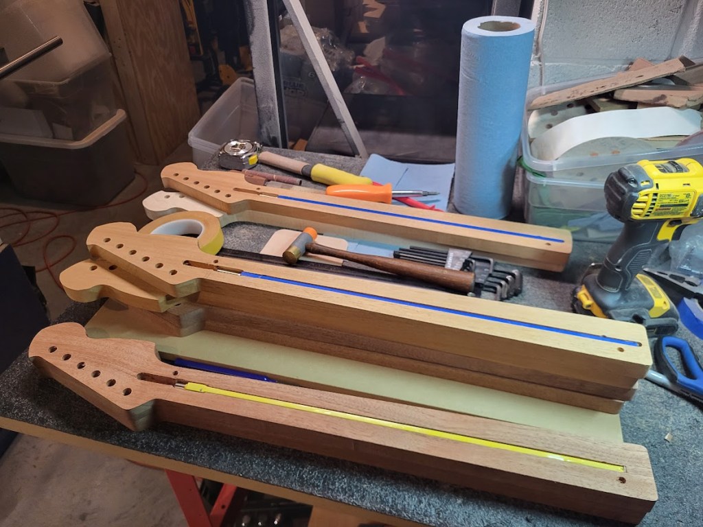 necks profiled ready for fretboard glue up