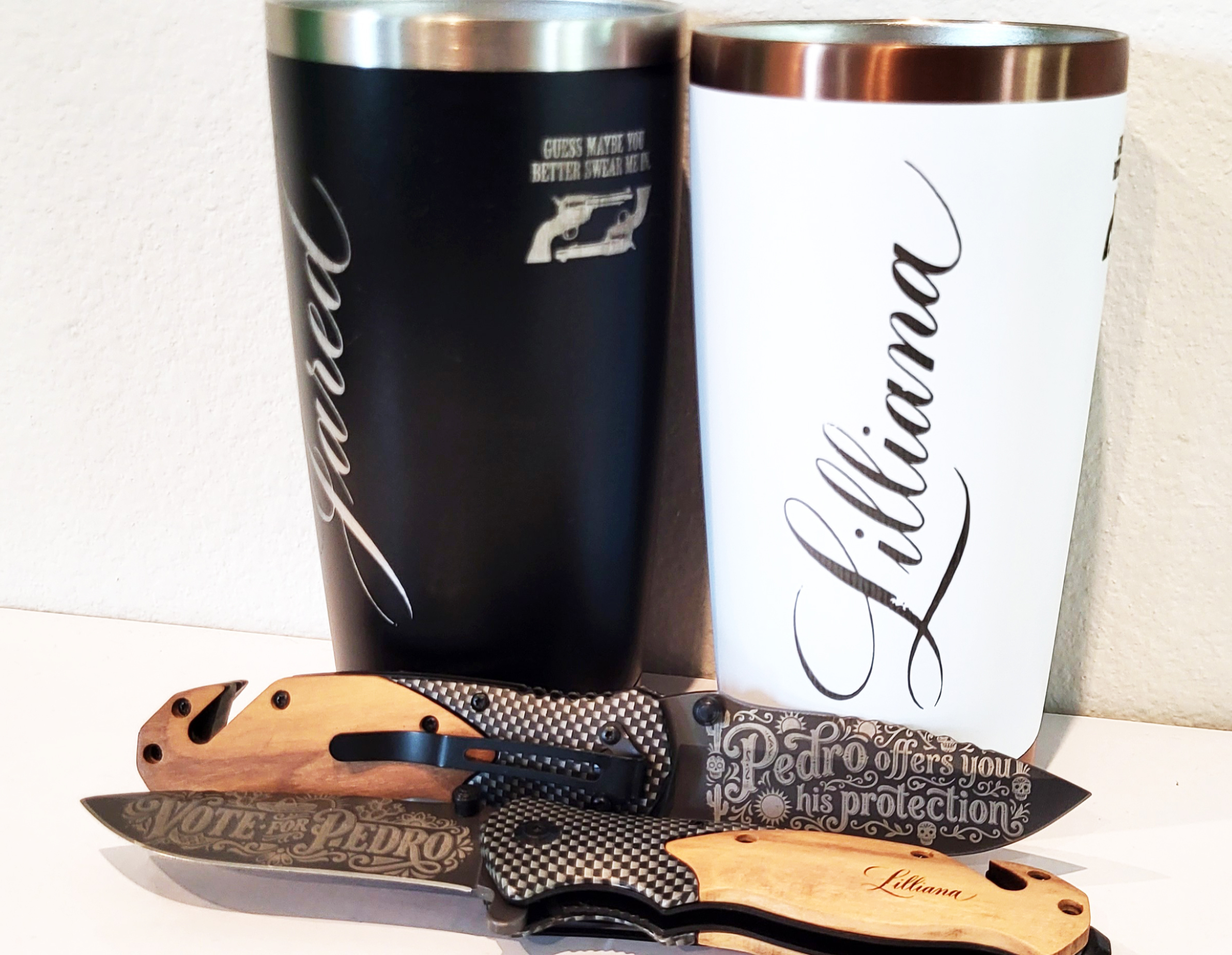 Wedding Engraved Knives and Drinkware